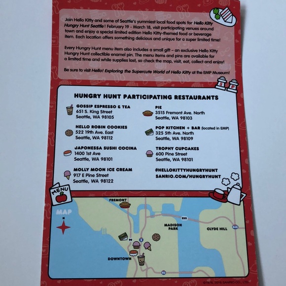 FREE shirt! Hello Kitty Hungry Hunt Seattle pins - Picture 2 of 8